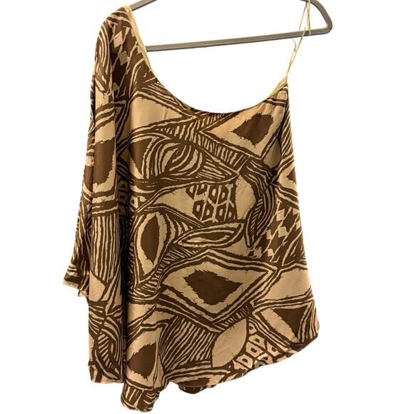 Jay Godfrey Silk One Shoulder Top Brown Tan Going Out Dinner Work Party Size M - Picture 2 of 3